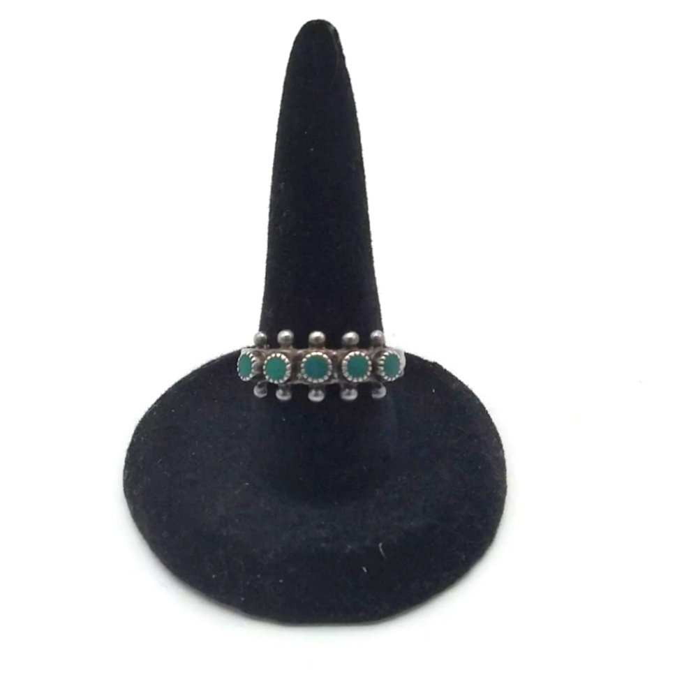 Zuni Sterling Silver Bell Snake Eyes Turquoise Ring Size 7.75 Vintage